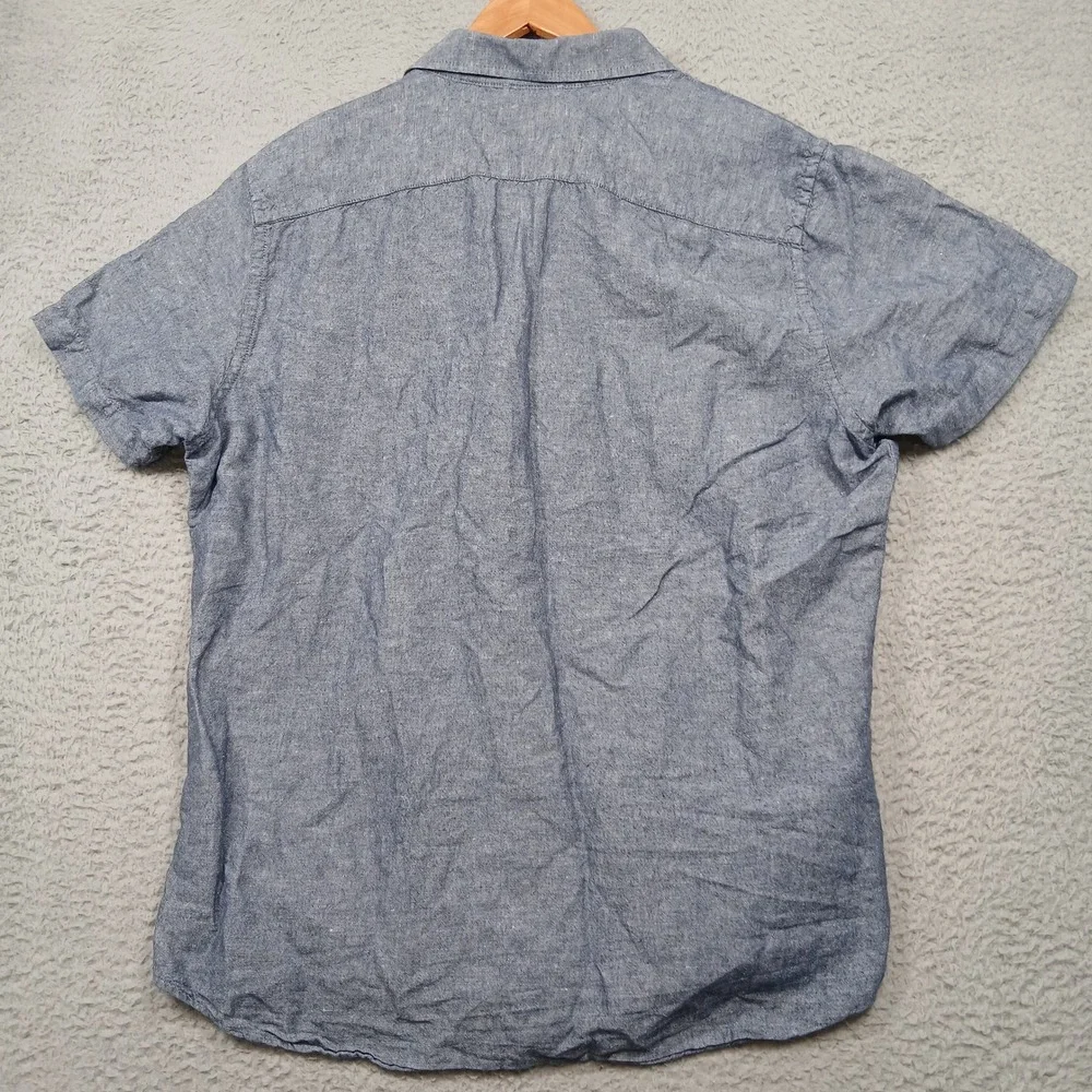 Banana Republic Men's Large Linen Slim Fit Short‎ Sleeve Button-Up Shirt Blue